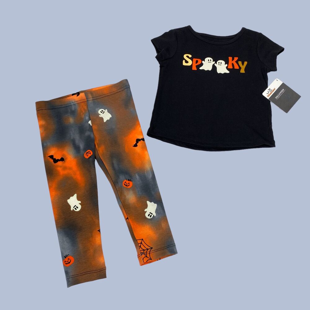 Halloween Girls Outfit 18 months Ghost Spooky T Shirt Leggings Black Orange NEW